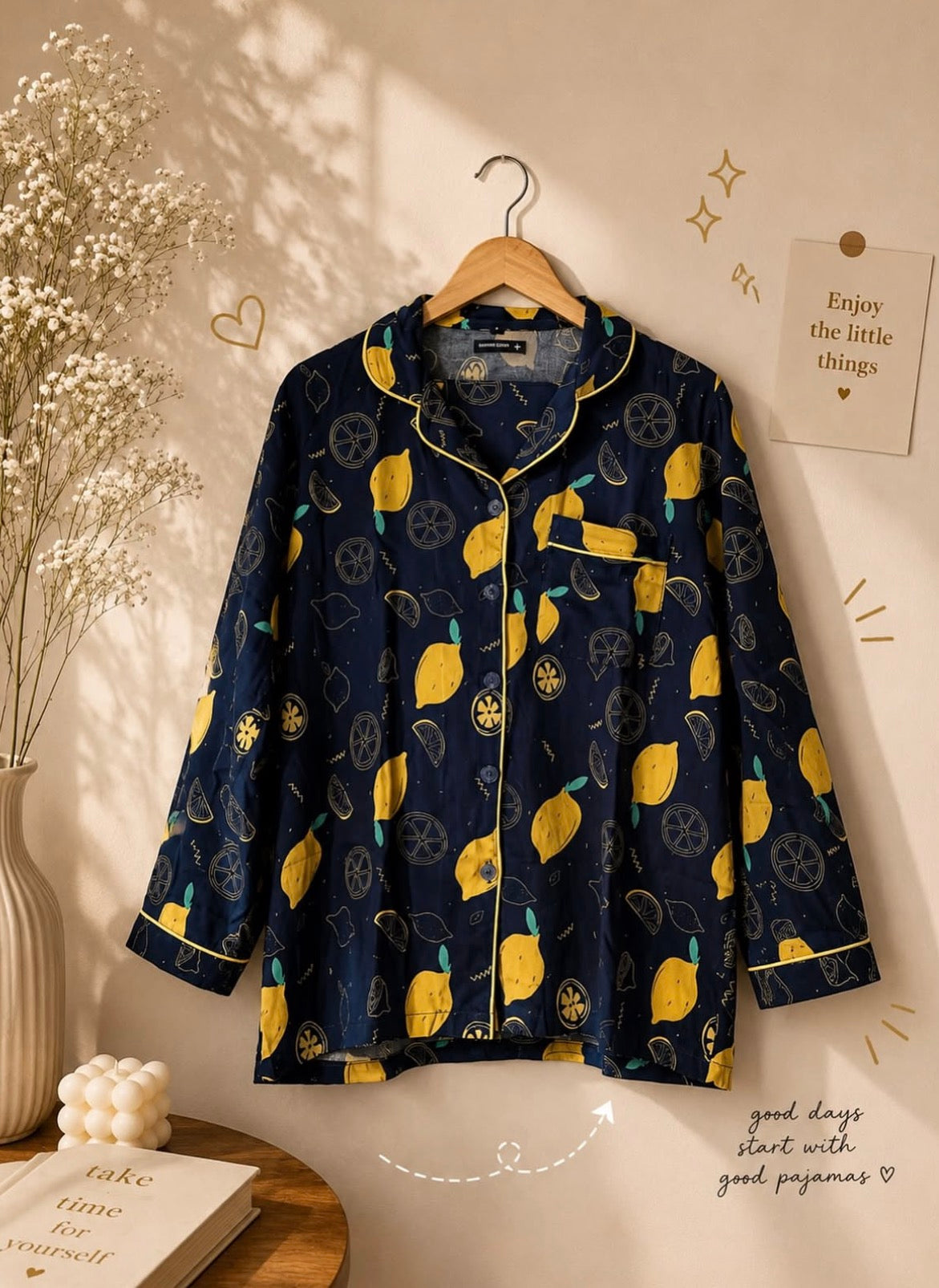 Lemons Print Pajama Set – Fresh Print & Long Sleeve