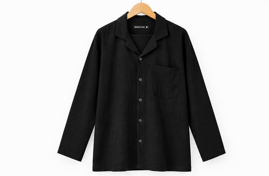 Men's Summer Linen Pajama Shirt – Long Sleeve & Notch Collar
