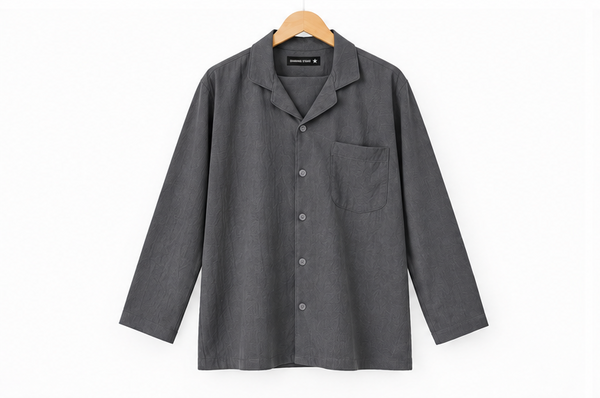 Men's Summer Linen Pajama Shirt – Long Sleeve & Notch Collar