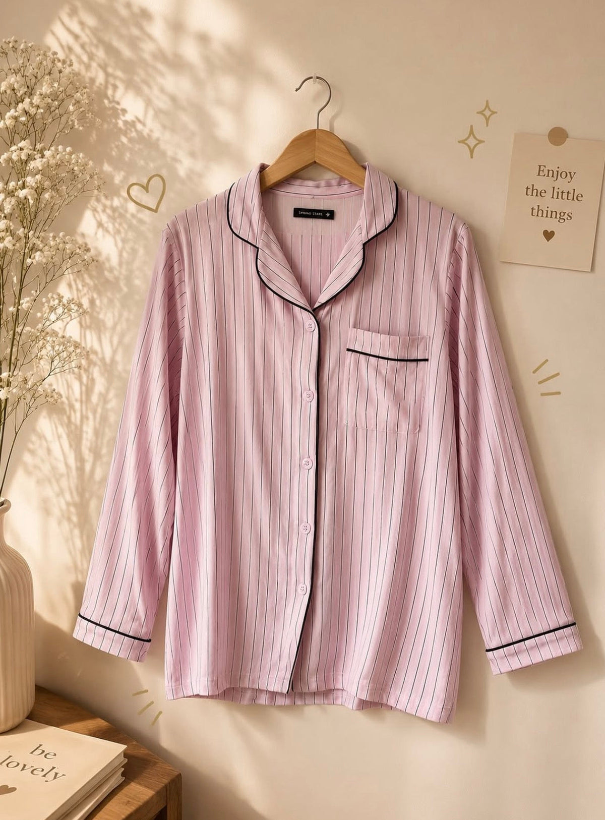 Pink Lines Pajama Set – Striped Print & Long Sleeve