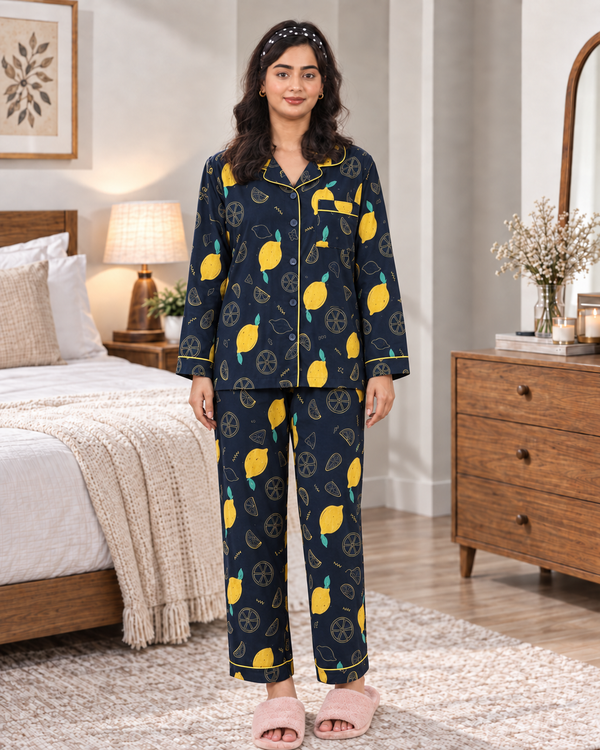 Lemons Print Pajama Set – Fresh Print & Long Sleeve